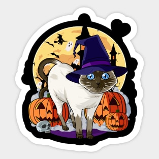 Siamese Cat Cute Witch Halloween Pumpkin Sticker